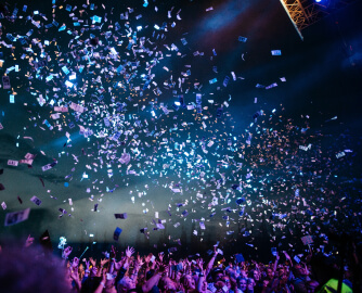 people at the party and lots confetti