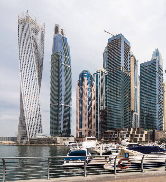 skyscrapers and yacht