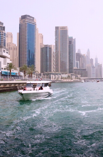 river, yacht and skyscrapers