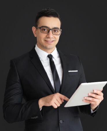 young man in black suit