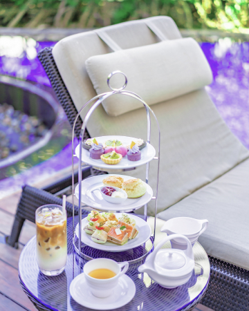 tea, cocktails and sweets near the pool