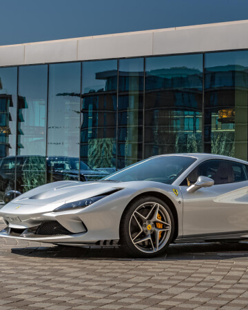 silver car ferrari f8
